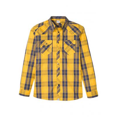 Koszula z długim rękawem bonprix żółty szafranowy - indygo w kratę