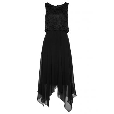 Sukienka szyfonowa z koronką bonprix czarny
