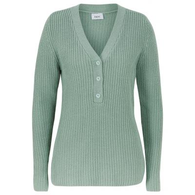 Sweter z plisą guzikową bonprix dymny zielony