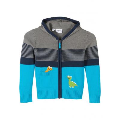 Sweter rozpinany chłopięcy z kapturem bonprix szary melanż - niebiesko-turkusowy
