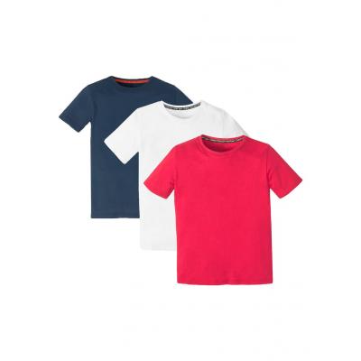 T-shirt chłopięcy basic (3 szt.) bonprix biały + ciemnoniebieski + czerwony
