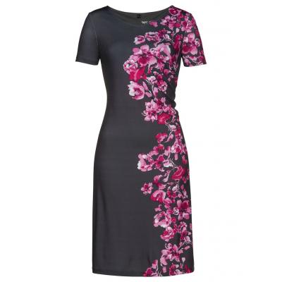 Sukienka shirtowa z nadrukiem bonprix szary - różowa magnolia z nadrukiem