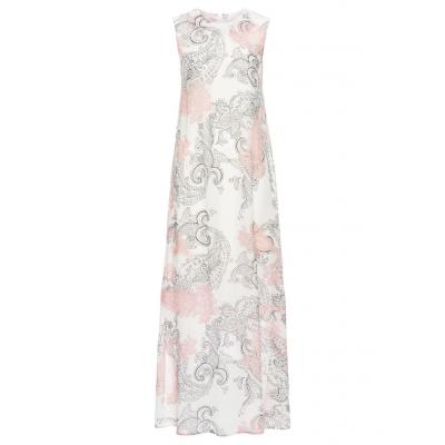 Letnia sukienka maxi szyfonowa bonprix biel wełny "paisley"