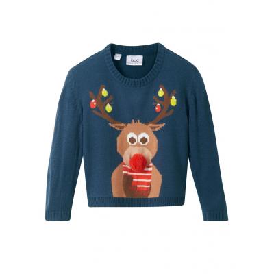 Sweter chłopięcy z bożonarodzeniowym motywem bonprix ciemnoniebieski
