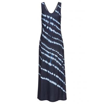 Sukienka maxi z batikowym nadrukiem bonprix ciemnoniebiesko-biel wełny z nadrukiem