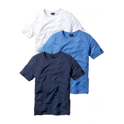 T-shirt (3 szt.) bonprix niebieski + biały + ciemnoniebieski
