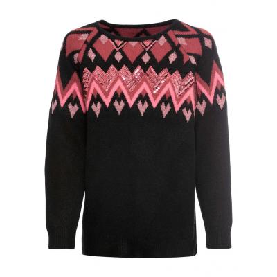 Sweter w norweski wzór z cekinami bonprix czarny w norweski wzór