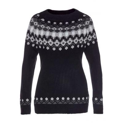 Sweter w norweski wzór bonprix czarny