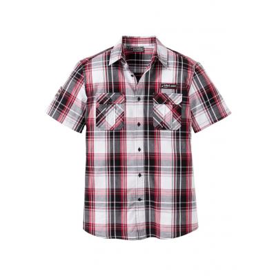 Koszula z krótkim rękawem slim fit bonprix czarno-biało-ciemnoczerwony w kratę