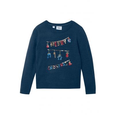 Sweter dziewczęcy z bożonarodzeniowym motywem bonprix ciemnoniebieski