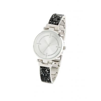 Zegarek na rękę na metalowej bransoletce z kryształami swarovskiego® bonprix srebrny kolor
