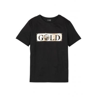 T-shirt ze złotym nadrukiem, slim fit bonprix czarno-złoty