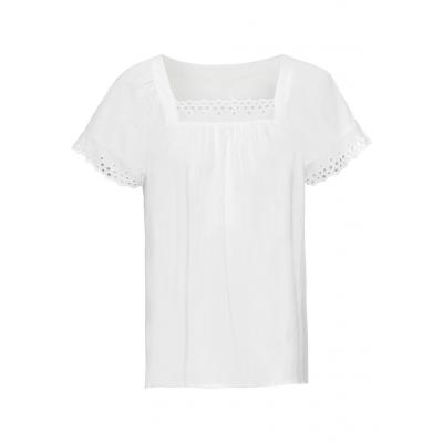 Shirt bluzkowy z ażurową koronką bonprix biel wełny