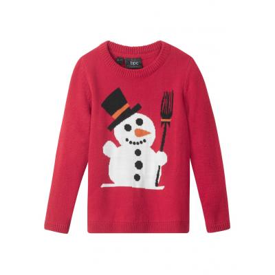 Sweter chłopięcy bożonarodzeniowy z motywem bałwanka bonprix ciemnoczerwony