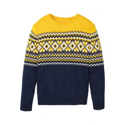 Sweter w norweski wzór bonprix ciemnoniebieski wzorzysty