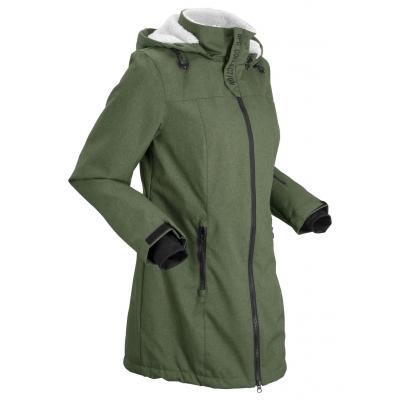 Długa kurtka outdoorowa funkcyjna z polarem barankiem bonprix ciemny khaki melanż