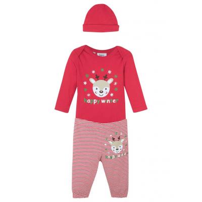 Body niemowlęce z długim rękawem + spodnie + czapka (kompl. 3-częściowy), bawełna organiczna bonprix czerwono-biel wełny