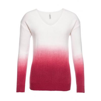 Sweter w cieniowanym kolorze bonprix biel wełny - jeżynowy czerwony