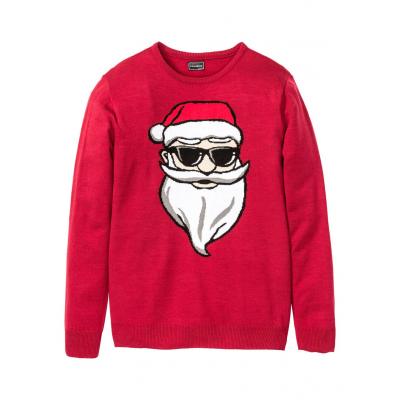 Sweter z bożonarodzeniowym motywem bonprix czerwony