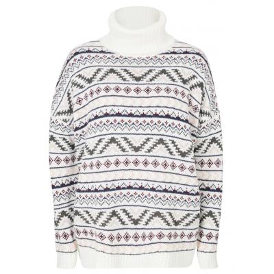 Sweter w norweski wzór bonprix biel wełny wzorzysty