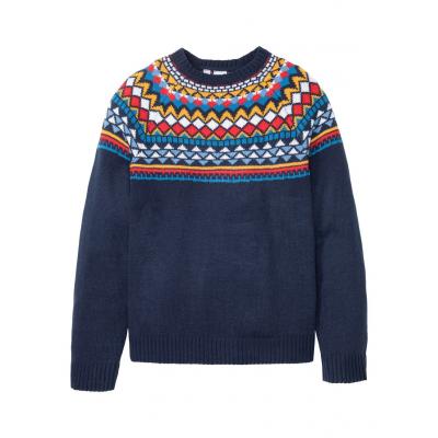 Sweter w norweski wzór bonprix ciemnoniebieski w norweski wzór