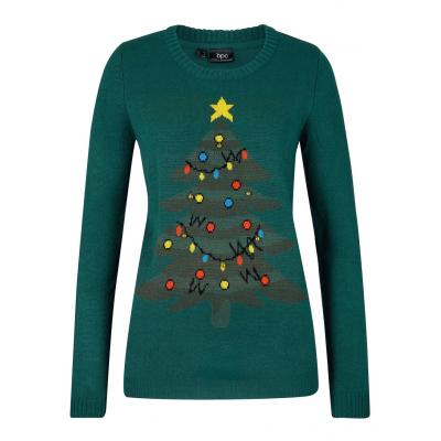 Sweter z bożonarodzeniowym motywem bonprix głęboki zielony wzorzysty