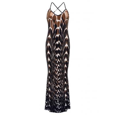 Sukienka maxi z nadrukiem bonprix brązowo-czarny wzorzysty