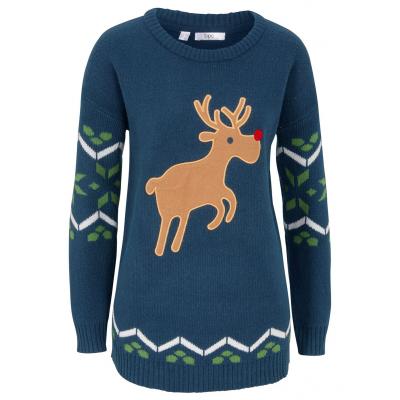 Sweter z bożonarodzeniowym motywem bonprix ciemnoniebieski wzorzysty
