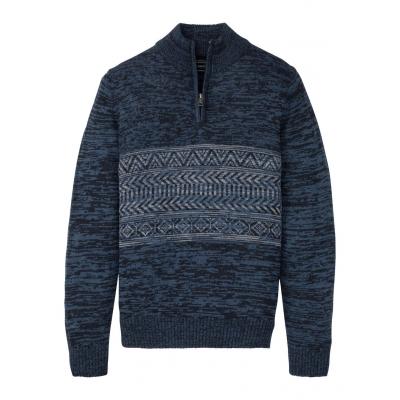 Sweter z zamkiem bonprix ciemnoniebieski wzorzysty
