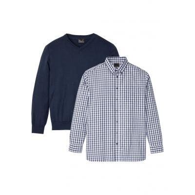 Sweter + koszula (2 części) bonprix ciemnoniebieski melanż