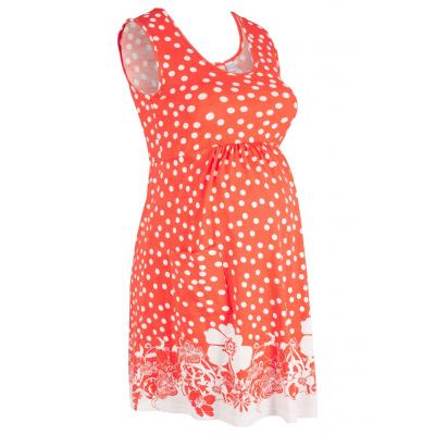 Sukienka ciążowa bonprix mandarynkowo-czerwony z nadrukiem