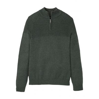 Sweter w wygodnym fasonie ze stójką bonprix nocny oliwkowy melanż
