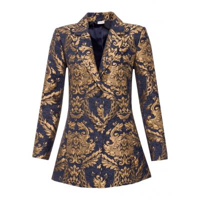 Krótki płaszcz w złoty żakardowy deseń bonprix niebiesko-złoty