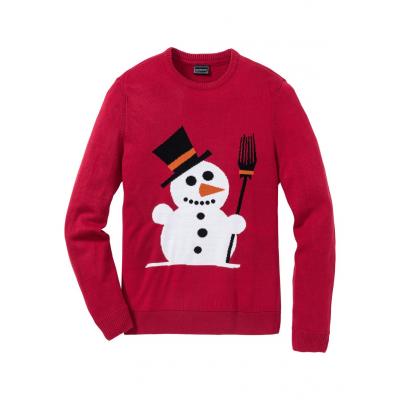 Sweter z bożonarodzeniowym motywem bonprix ciemnoczerwony