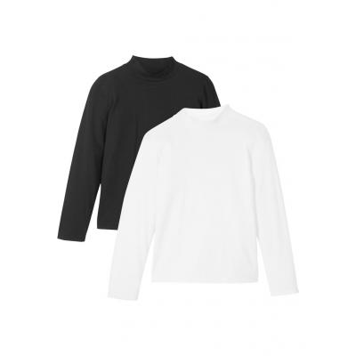 Shirt dziewczęcy z golfem (2 szt.), bawełna organiczna bonprix biel wełny-czarny