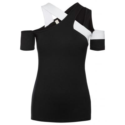 Shirt cold-shoulder bonprix czarno-biały