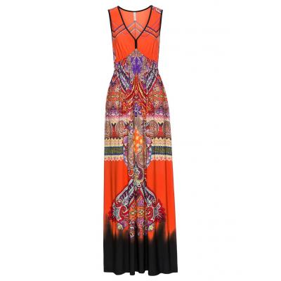 Długa sukienka bonprix ciemnopomarańczowy - paisley