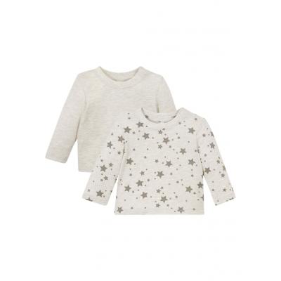 Koszulka niemowlęca z długim rękawem (2 szt.), bawełna organiczna bonprix naturalny melanż + szary