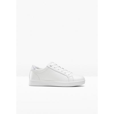 Sneakersy skórzane bonprix biało-srebrny kolor
