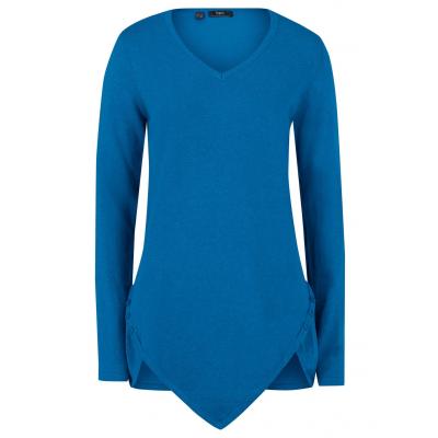 Sweter z asymetryczną linią dołu bonprix niebieski polarny melanż