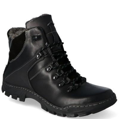 Kent 119 czarne - wysokie buty zimowe, naturalne futro - czarny