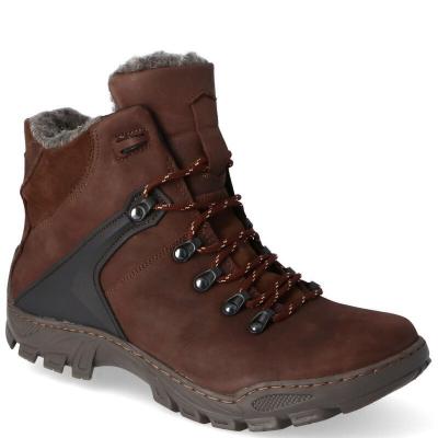 Kent 119 ciemny brąz - wysokie buty zimowe, naturalne futro - brązowy