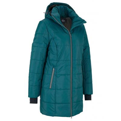 Ciepła długa kurtka pikowana funkcyjna bonprix niebieskozielono-antracytowy