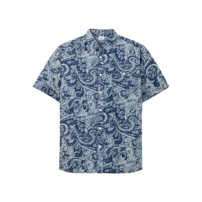 Koszula dżinsowa z krótkim rękawem bonprix niebieski "stone" - paisley