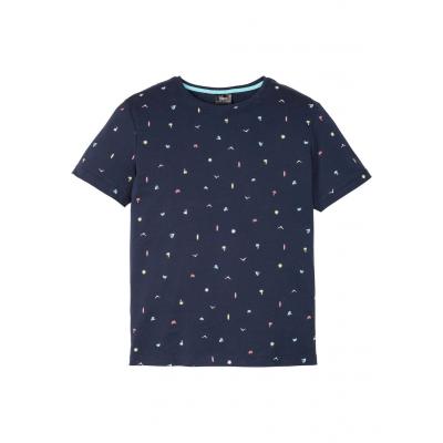 T-shirt z nadrukiem w drobny deseń bonprix ciemnoniebieski z nadrukiem