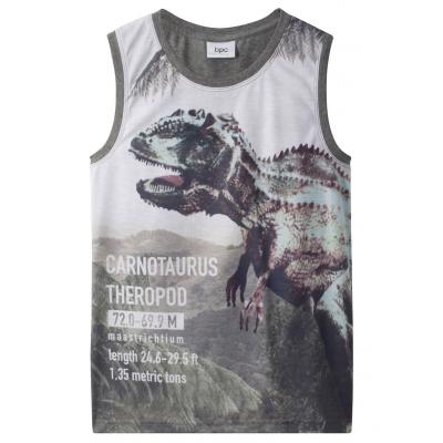 Koszulka na szerokich ramiączkach, z nadrukiem dinozaura bonprix szary melanż z nadrukiem