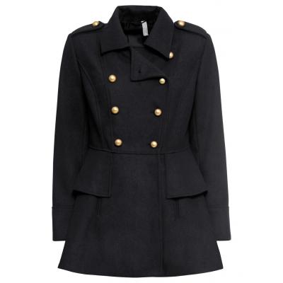 Krótki płaszcz w militarnym stylu z domieszką wełny bonprix czarny