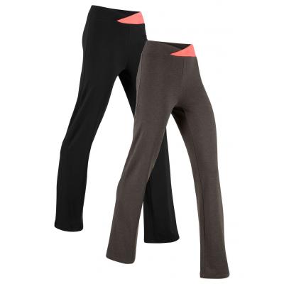 Spodnie sportowe ze stretchem (2 pary), długie, level 1 bonprix antracytowy melanż - czarny - pomarańczowy łososiowy
