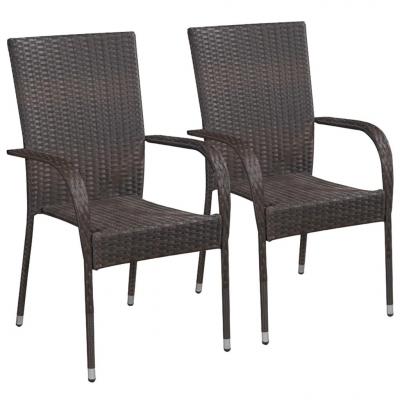 Emaga vidaxl sztaplowane krzesła ogrodowe, 2 szt., polirattan, brązowe