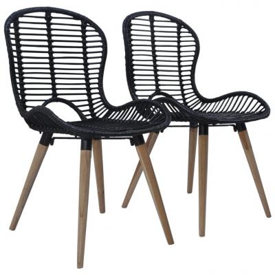 Emaga vidaxl krzesła stołowe, 2 szt., czarne, naturalny rattan